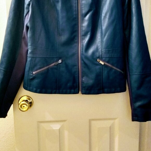 NY&C FAUX LEATHER BLUE JACKET NEW YORK COMPANY SIZE L - Picture 5 of 6